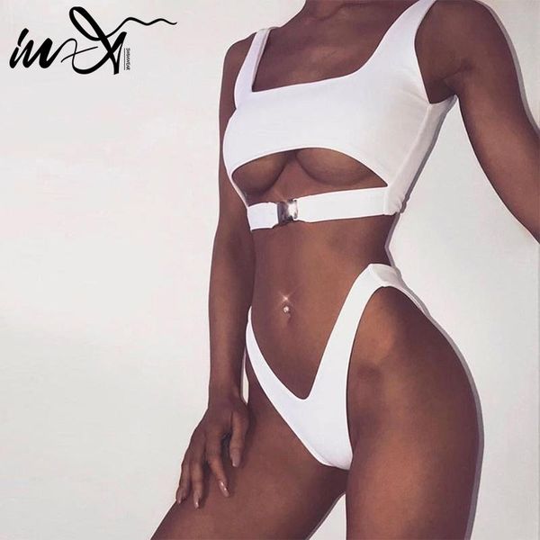 

women's swimwear in-x leopard print bikini 2021 buckle swimsuit female bathers high cut biquini push up brazilian bathing suit, White;black
