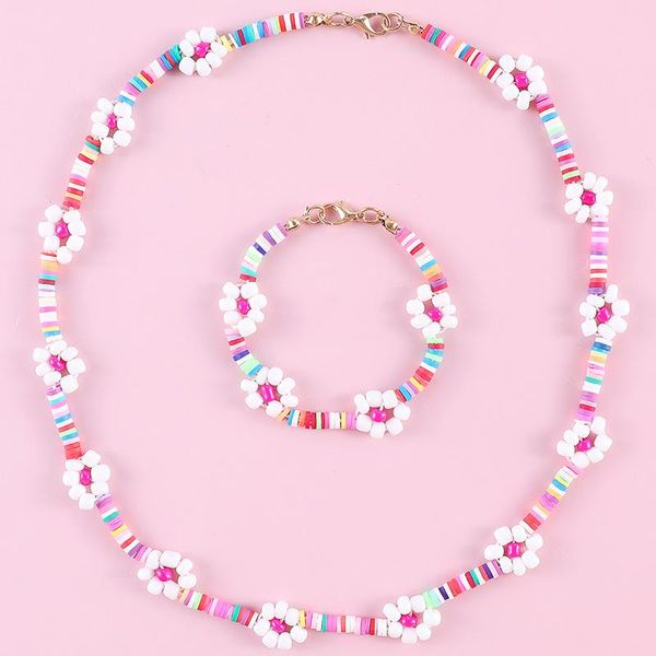 

earrings & necklace style soft pottery+mizhu children's bracelet set pure hand woven daisy, Silver