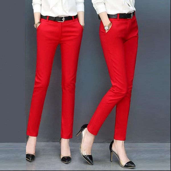 

women womens pant slim elastic 95% cotton pencil pants autumn casual office wear elegant business leggings female trousers suit, Black;white