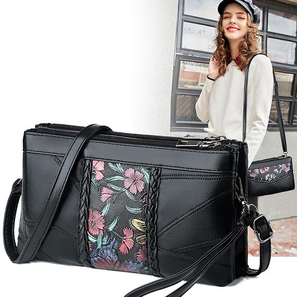 

vintage flower stripe pattern messenger bags women evening clutch quality weaving pu leather shoulder sling purse