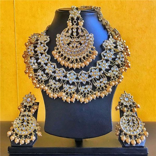 

earrings & necklace delicate india jewelry set ethnic luxury accessory eearring eyebrows pendant headwear 4 piece retro green bollywood, Silver