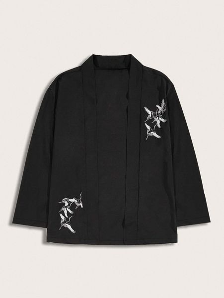 

men crown embroidery open front kimono v2h4#, White;black