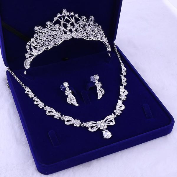 

earrings & necklace baroque crystal bridal jewelry sets women girl wedding tiaras crown for bride set rhinestone hair accessories, Silver