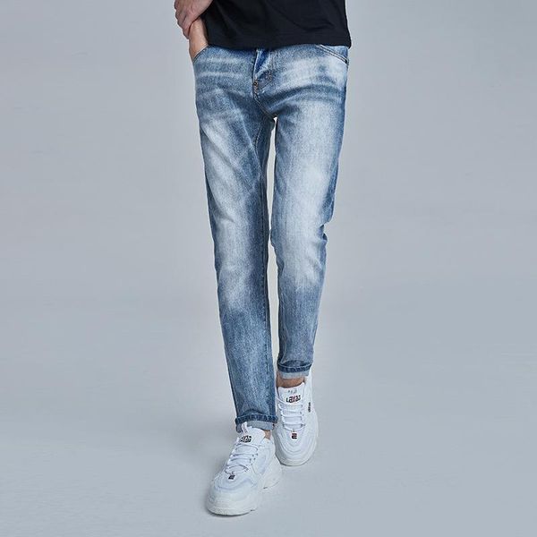 

[clearance] 2021 fashion brand jeans men's slim wear versatile small foot straight leisure pants youth, Blue