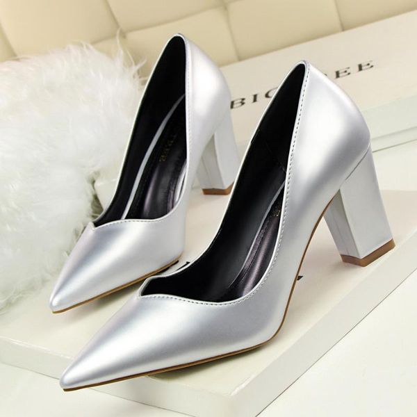 

dress shoes 2021 female 7cm high heels block silver pumps ladies chunky tacones woman scarpin elegant party wedding red, Black