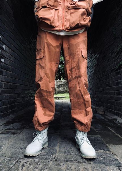 

men's pants spring and autumn tooling camouflage washed patch sweatpants trousers, Black