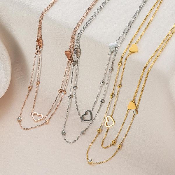 

pendant necklaces trendy multilayered hollow heart necklace for women fashion rose gold choker 2021 trend jewelry gift, Silver