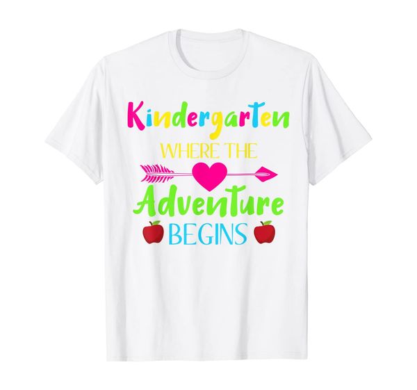 

kindergarten where the adventure begins kinder teacher gift t-shirt, White;black