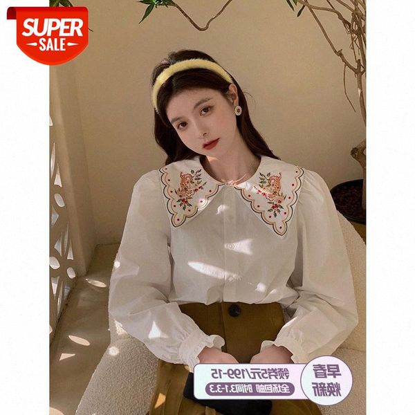 

korean cardigan long sleeve [sweetness just right] embroidered collar white shirt puff #9c62