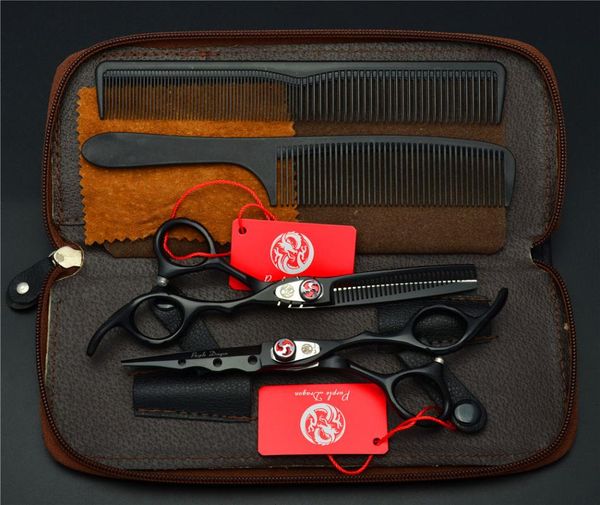 

hair scissors 4pcs suit 6'' 440c black professional human hairdressing cutting shears + thinning combs z1019