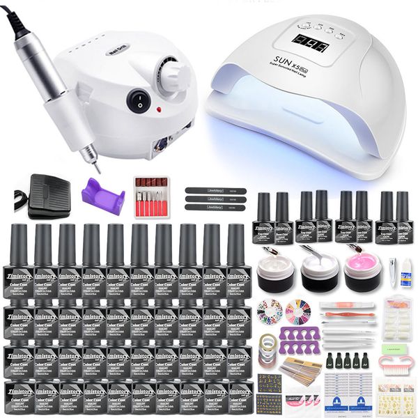 40/30/20 Cores Gel Polonês com máquina de broca LED lâmpada secador de manicure kit unhas ferramenta de arte