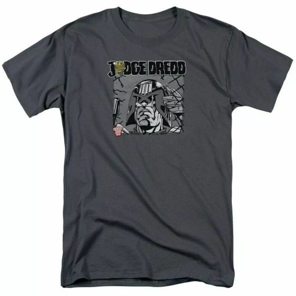 

Judge Dredd Fenced T Shirt Mens Licensed DC Comics Tee Charcoal, White;black