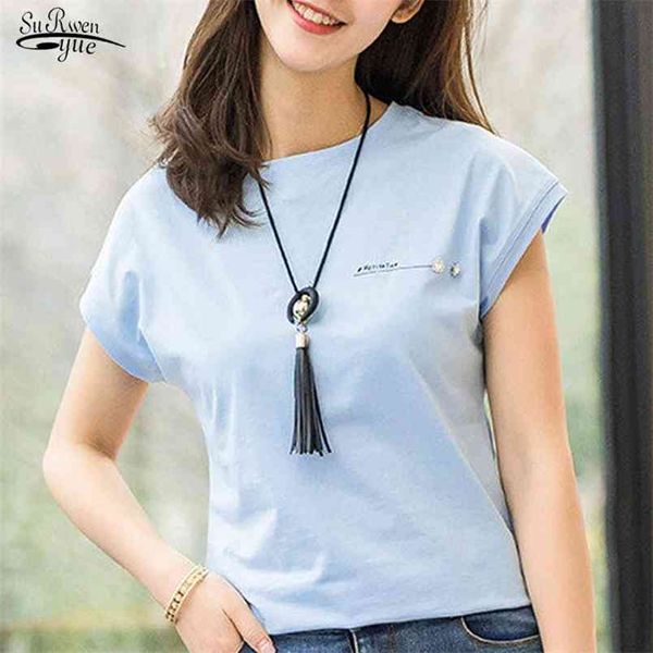 

summer loose women blouses plus size short sleeve shirt round neck graceful female fashion clothing 2299 210421, White