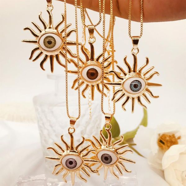 

chokers autumn 2021 fashion personality family retro zircon evil eye devil necklace copper plated box chain sweater, Golden;silver