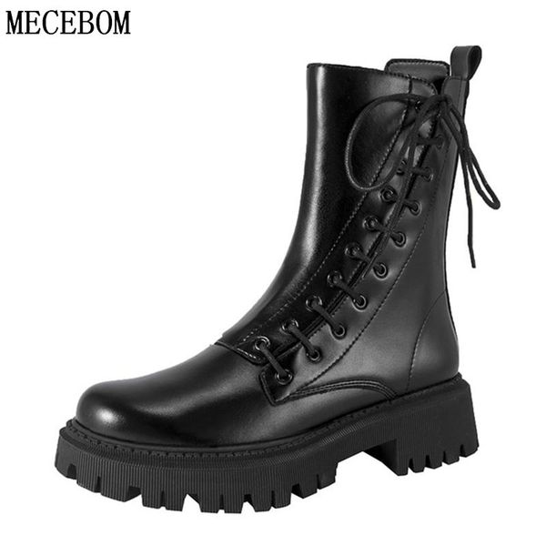 

boots 2021 luxury women motorcycle designer unique side lace-up platform solid color thick bottom ankle, Black