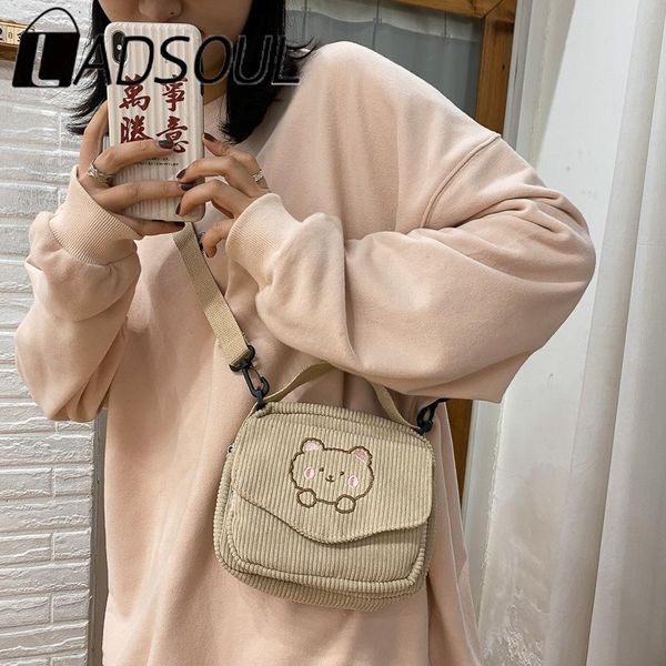 

evening bags ladsoul korean cute embroidery bear canva crossbody ins student small square bag portable mobile phone for women bolsa