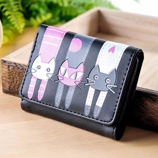 

wallets maioumy bag women ladies girls cat pattern coin purse short wallet card holders lovely print, Red;black