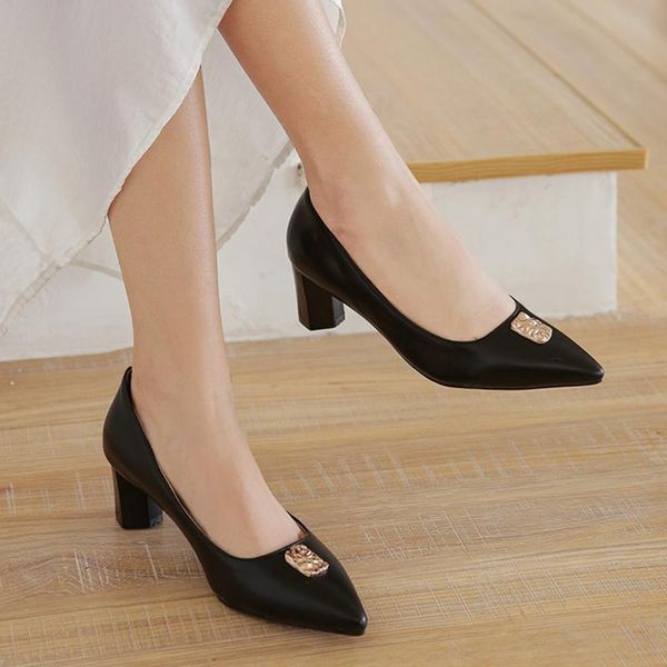 

dress shoes sjjh women fashion pumps with medium heel and pointed toe e376, Black