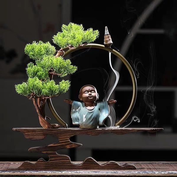 

fragrance lamps small monk backflow incense burner promotion cone sticks holder with 20 pcs cones office entrance living room decoration