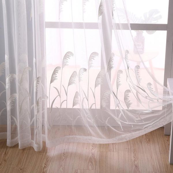 

modern simple white reed embroidery tulle curtains for living room bedroom voile kitchen window sheer panel custom ag658#4 curtain & drapes