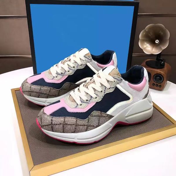 

2021 classic designer luxury casual shoe sport thick soled white men's and women's printed leather lace-up sizes 35-45, Black