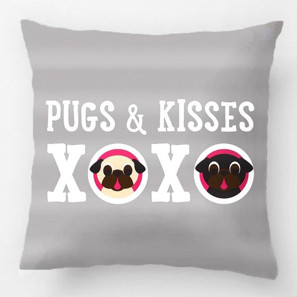 

pugs & kisses xoxo grey pug lumbar throw pillow wedding decorative cushion cover case customize gift for sofa pillowcase cushion/decorative