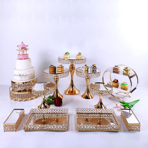 

other bakeware 6-16pcs crystal metal cake stand set acrylic mirror cupcake decorations dessert pedestal wedding party display tray