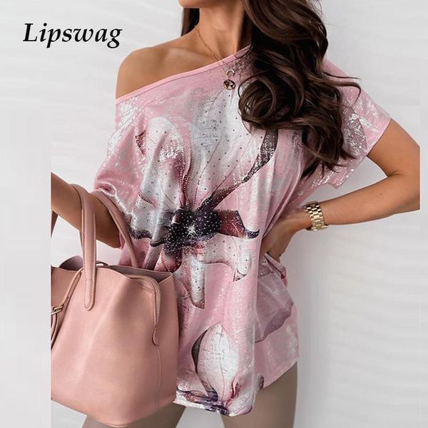 

summer women short sleeve t shirt elegant butterfly printed loose pullover tee casual female o-neck off shoulder baggy women's t-shirt, White