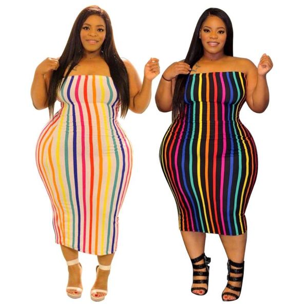 

casual dresses summer women's tight color stripe strapless print large size dress xl xxl 3xl 4xl, Black;gray