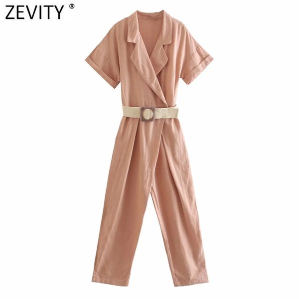 

women turn down collar solid color sashes ankle length jumpsuits chic ladies short sleeve casual business rompers ds8258 210420, Black;white