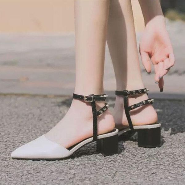

teahoo summer women sandals fashion rivet ankle strap buckle gladiator elegant pointed roman shoes mujer, Black
