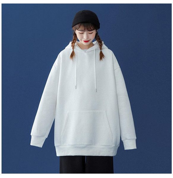 

women's hoodies & sweatshirts horn korean solid color loose hooded warm ladies hoodie hedging simple commuter cute winter multicolor dr, Black