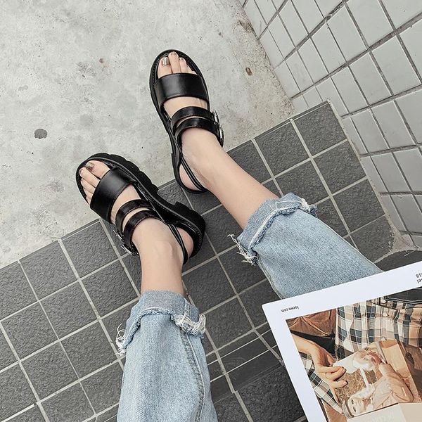 

dress shoes sandalias gladiador mujer punk rock gothic sandals platform wedges chunky high heels gladiator women ljb54, Black