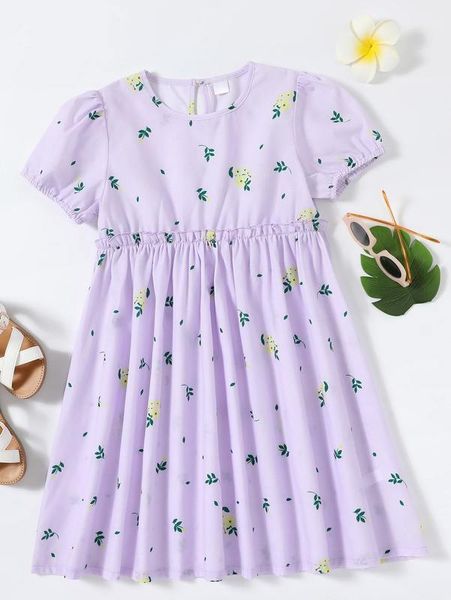 

girls frill trim floral smock dress she, Red;yellow