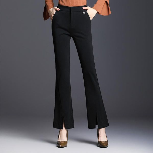 

women's pants & capris black flared trousers autumn winter women high waist slim casual slit plus size flare office lady elegant chic s, Black;white