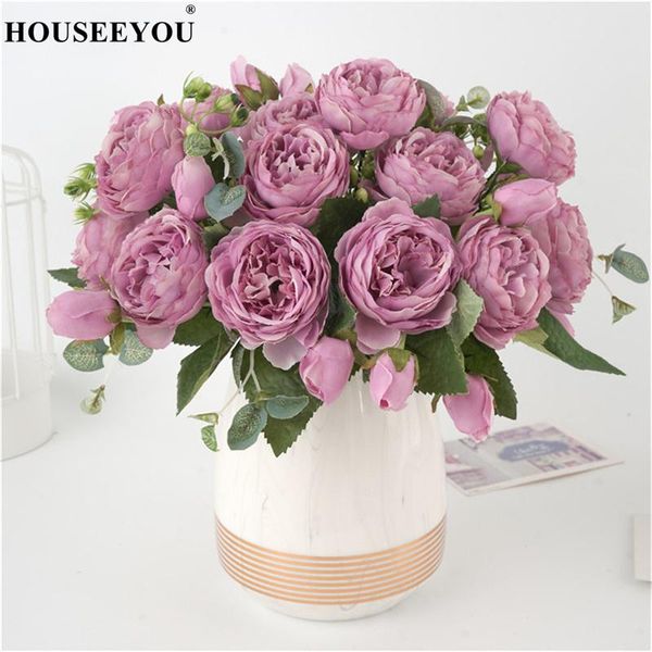 

decorative flowers & wreaths 1 bundle artificial roses silk peony bouquet home decoration accessories wedding party scrapbook fake plants di
