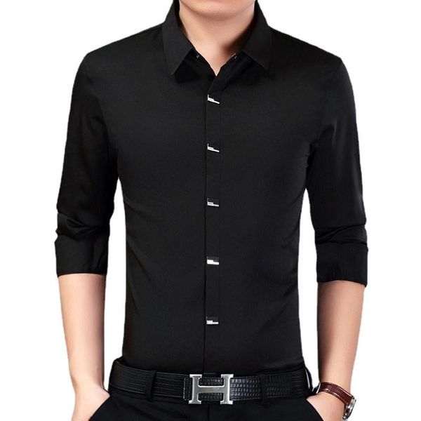 

men's dress shirts 2021 brand clothing spring high-end business shirts/male slim fit shirt/lapel long sleeve plus size s-4xl, White;black