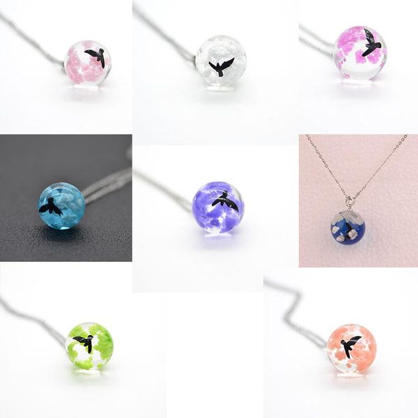 

pendant necklaces necklace chic transparent resin rould ball glow bird women blue sky white cloud chain jewelry gifts for girl fashion emo, Silver