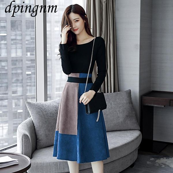 

two piece dress 2021 autumn winter long sleeve black loose hem irregular pleated bandage women fashion jr474, White