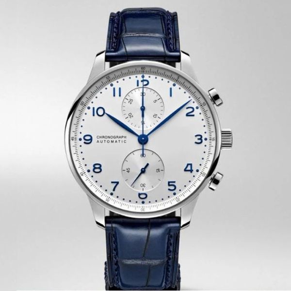 

2021 men quartz watch chronograph pilot portugieser sapphire rose gold coffee black blue leather sport white watches, Slivery;brown