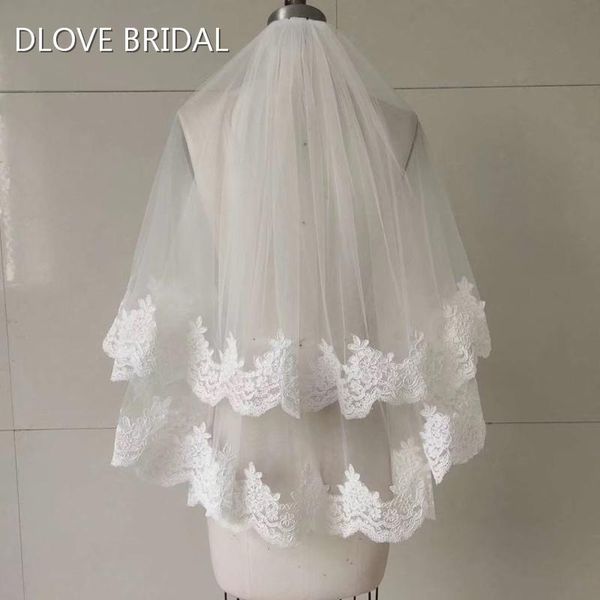 

bridal veils two layer lace edge wedding veil style elbow length metal comb hair accessory white ivory, Black