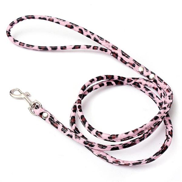 

dog collars & leashes -leopard-pink leather leash for small cat pet 1cmx120cm