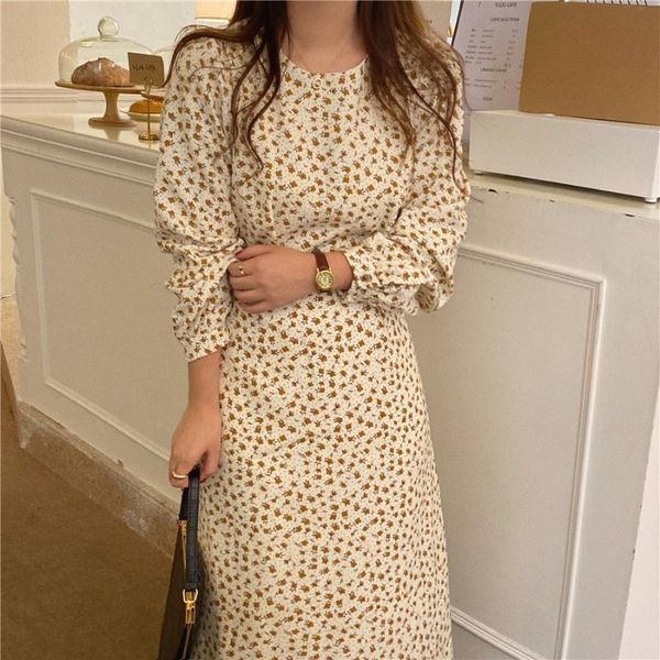 

casual dresses 2021 autumn and winter dress is thin lady long-sleeved thick lace-up long floral round neck female, Black;gray