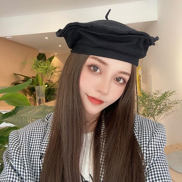 

berets 2021 autumn cotton beret hat for women ins solid color fashion artist vintage painter gril wild, Blue;gray