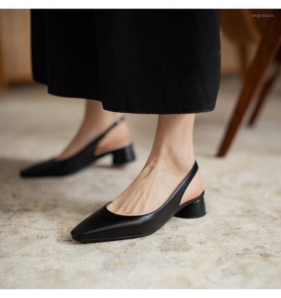 

sandals baotou thick heeled women's 2021 high shoes middle heel fat wide feet large size 40 versatile 41 square h1, Black