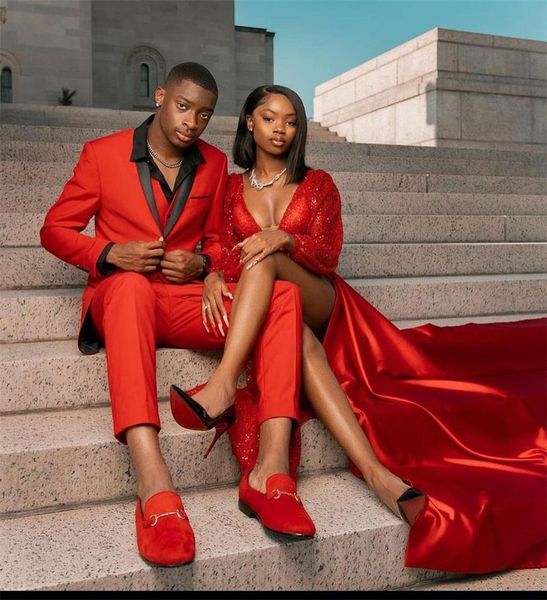 

men's suits & blazers 3 pieces red men jacket+pant+vest custom made double breasted handsome wedding formal party suit, White;black