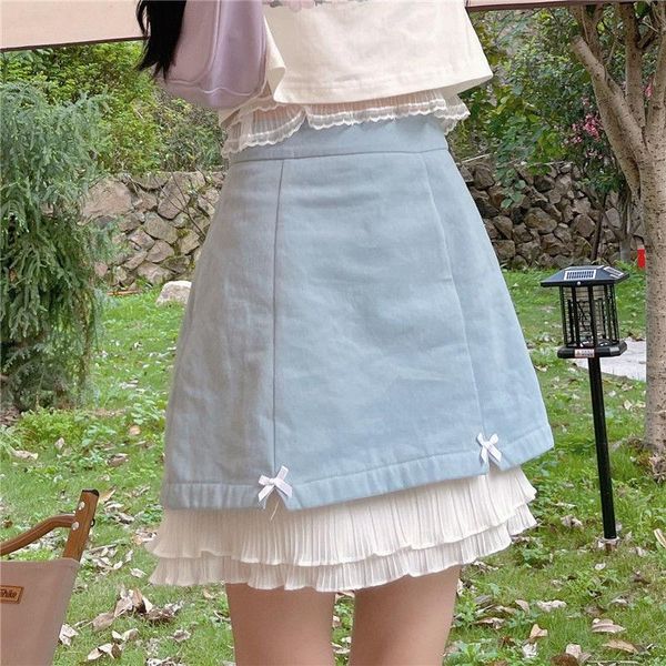 

skirts sweet girl skirt korean high waist preppy style cute bow casual elastic mini female chic harajuku a-line, Black