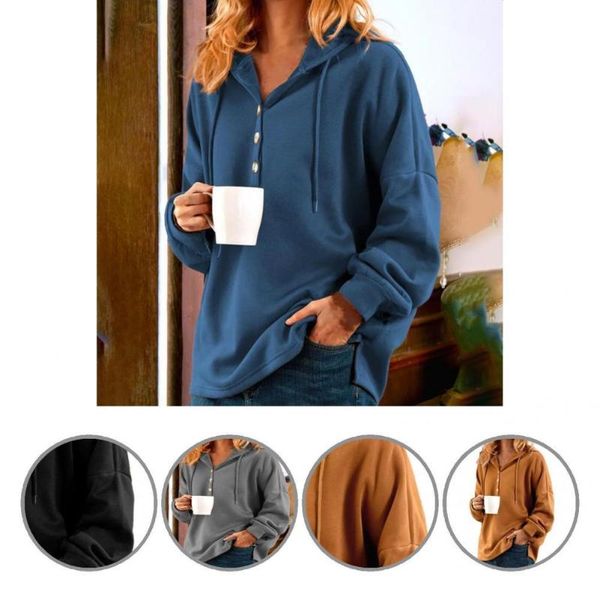 

women's hoodies & sweatshirts great autumn hoodie elastic cuff thermal v-neck women sweatshirt, Black