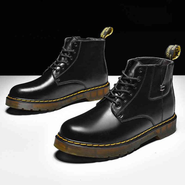 

dress shoes corte mÃ©dio martin botas de couro masculino sapatos casuais estilo britÃ¢nico all-match casal moda feminina tamanho 6-12 rzc1, Black