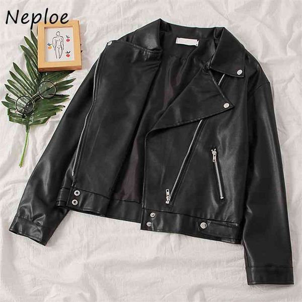 

autumn leather jackets women korean style all-match loose bf coat fashion zip pu motorcycle clothes 1h537 210422, Black;brown